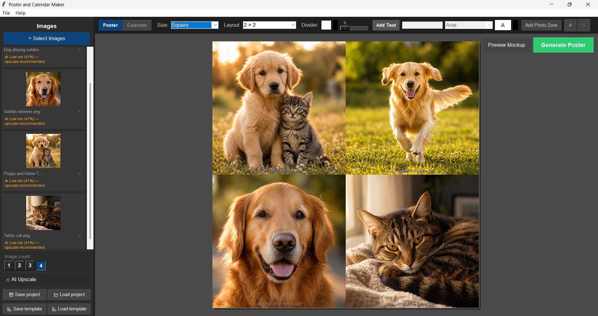 Poster & Calendar Maker &mdash; real-time low-resolution and DPI warnings